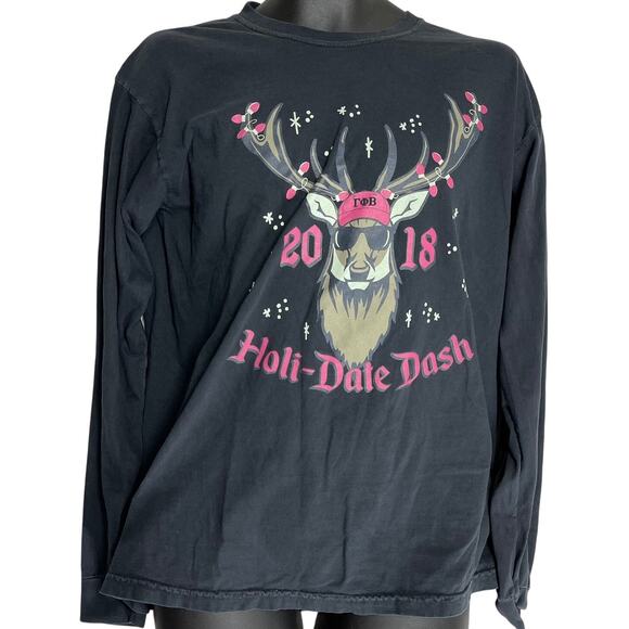 Reindeer Xmas 2018 Holi Date Dash Tee Shirt M Gray Long Sleeves Cotton Christmas - Picture 1 of 4